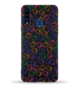 Samsung Galaxy A20s Uyumlu Lansman Kılıf Hello Kitty Tasarımlı İçi Kadife Kapak-Siyah (Şeffaf)
