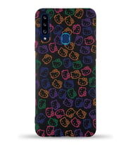 Samsung Galaxy A20s Uyumlu Lansman Kılıf Hello Kitty Tasarımlı İçi Kadife Kapak-Siyah (Şeffaf)