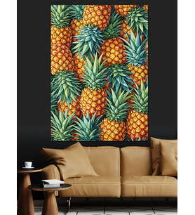 Canlı Renkli Ananas Deseni Dekoratif Kanvas - Mdf Ahşap Tablo