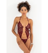 Taş Detaylı Güpürlü Babydoll (Bordo)