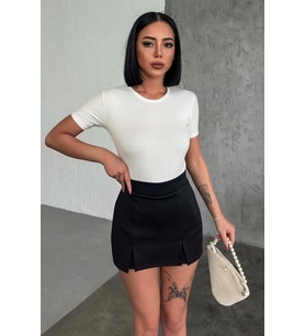 Rahat Şık Kısa Kollu Bisiklet Yaka Likralı Viskon Penye Body Ekru ( Lisinya )