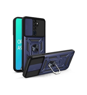 Oppo A9 2020 Uyumlu Kılıf Magnetik Standlı Kamera Korumalı Zore Sürgülü Vega Kapak (Mavi)