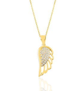 Gümüş altın yaldızlı zirkon taşlı zerafet kanat kolye SGTL12630GOLD