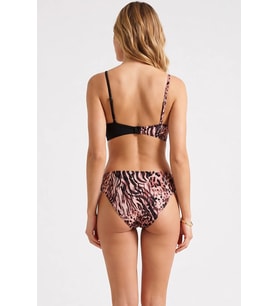 Kadın Bikini Takımı Balconette Kaplı Normal Bel Askılı Leopar Desenli Örme Slip Alt Regular Kesim