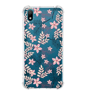 Huawei Y5 2019  Köşe Korumalı Antişok Kapak Floral Kırmızı Tasarımlı Şeffaf  Kılıf