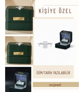 Oval Tektaş Evlenme Teklifi Yüzüğü Kişiye Özel Işıklı Kutuda (Koyu Yeşill)
