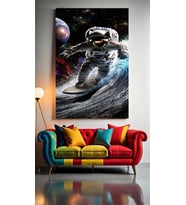 SÖRF YAPAN ASTRONOT II Ev Duvar Salon Güzellik Salonu Ofis Dükkan Dekarasyon Kanvas Tablo (Çok Renkli)