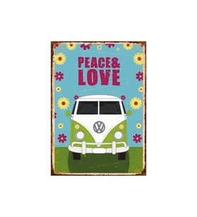 Peace & Love Retro Ahşap Tablo - Hippi Minibüs Temalı Nostaljik Tasarım