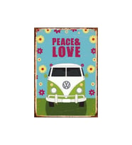 Peace & Love Retro Ahşap Tablo - Hippi Minibüs Temalı Nostaljik Tasarım