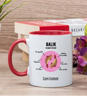 Kişiye Özel Balık Burcuna Hediye Kırmızı Kupa Bardak