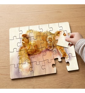 Yatan Sevimli Sarı Kedi Tasarımlı 24 Parça Ahşap Çocuk Puzzle MPK0004