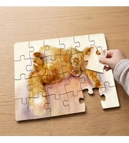 Yatan Sevimli Sarı Kedi Tasarımlı 24 Parça Ahşap Çocuk Puzzle MPK0004