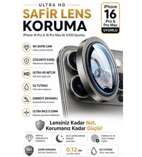 iPhone 16 Pro / 16 Promax Titanyum Gri Metal Kamera Lens Koruyucu Safir Cam Ultra Net HD