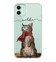 Apple Atkılı Kedi Tasarımlı Şeffaf Telefon Kılıfı