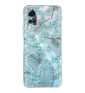 Vivo Y51 Uyumlu Kamera Korumalı Kapak Floral Su Yeşili Tasarımlı Şeffaf Silikon Kılıf