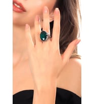 Kadın Antik Gümüş Kaplama Yeşil Renk Swarovski Taş Detaylı Ayarlanabilir Oval Formlu Tasarım Yüzük