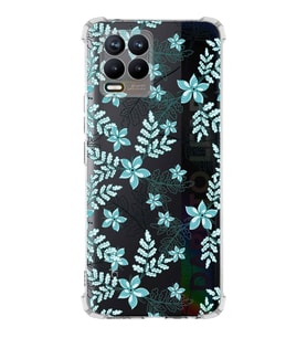 PrintiFy Realme 8 Pro Uyumlu Köşe Korumalı Floral Su Yeşili Tasarımlı Şeffaf Silikon Kılıf