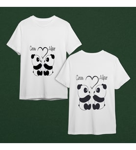 Panda Sevgili Çift Tasarımlı Tişört Kişiye Özel ( Unisex - Büyük - Çocuk )