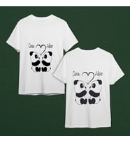 Panda Sevgili Çift Tasarımlı Tişört Kişiye Özel ( Unisex - Büyük - Çocuk )