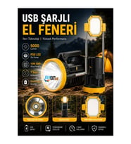 Fonksiyonlu Şarjlı El Feneri 5000 Lümen P50 LED Güçlü Işık Yükselebilir Arka Panel Lamba SOS Kırmızı Mavi Flaşör Kamp,Araç,Acil Durum