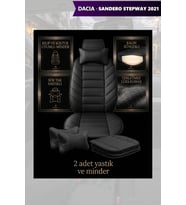 dacia sandero stepway 2021 Koltuk ve Kılıf uyumlu Lüks Yastık Minder Siyah 2 Minder 2 Yastık