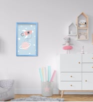 BK Home Uzay Aracı Tasarımlı Dekoratif Mavi Ahşap Çerçeveli Çocuk Odası Tablo-1