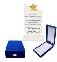 Kristal cam  kadife kutulu   Plaket Beyaz Gala yıldızlı