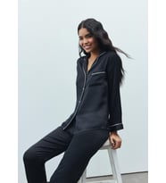 Amour Siyah Uzun Saten Pijama Takımı