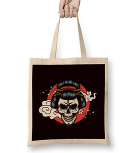 Japanese Art Girl Skull Samurai Japan Flag Ninja Shinobi Bez Çanta Uzun Saplı