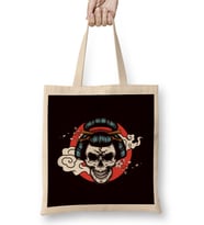 Japanese Art Girl Skull Samurai Japan Flag Ninja Shinobi Bez Çanta Uzun Saplı