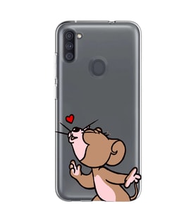 Samsung Galaxy M21 Uyumlu Tom ve Jerry Öpücük Desenli Şeffaf Telefon Kılıfı