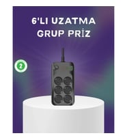Mey İthalat® 6 Prizli Çoklu Uzatma Kablosu USB Type-C Hızlı Şarj Termal Koruma