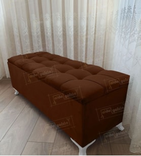 Çizgi Kapitoneli Sandıklı Puf 90 cm Beyaz Ayak (Kahverengi)