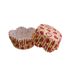 Cupcake Kalıbı Pet Kapsül Dalgalı Sarıya Kırmızı Kalpli Yazılı Kek Kalıbı 65X38 MM (100 Adet)