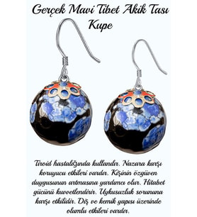 Sertifikalı Mavi Siyah Tibet Akik Taşı Doğal Taş Küpe (Çok Renkli)