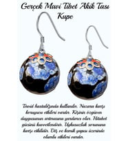 Sertifikalı Mavi Siyah Tibet Akik Taşı Doğal Taş Küpe (Çok Renkli)
