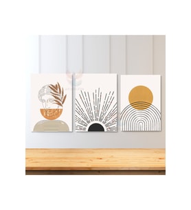 3'lü Set Kanvas Tablo Minimalist Tasarım Line Art Heykel ve Güneş Oturma Kanvas Tablo