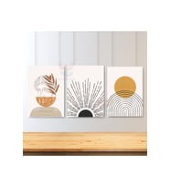3'lü Set Kanvas Tablo Minimalist Tasarım Line Art Heykel ve Güneş Oturma Kanvas Tablo