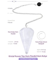 Sertifikalı Kristal Kuvars Taşı Pandül Sarkaç Hem Pandül - Hem Kolye (Çok Renkli)
