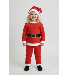 3–4 Yaş Çocuk Noel Baba Kostümü – Şapkalı ve Kemerli Yılbaşı Elbise Seti