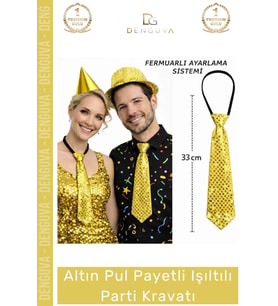 #PartiKravatı Altın Renk Pul Payetli Sahne Kostüm Aksesuarı Şık Ayarlanabilir Işıltılı Parti Kravatı