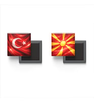 Buzdolap Magnetleri - Kuzey Makedonya Bayrağı ve Türk Bayrağı - 2'li Set Magneti