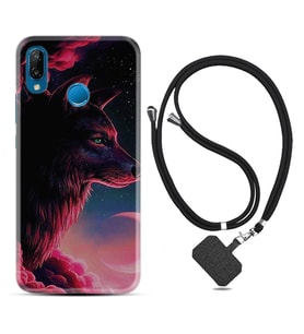 Huawei P20 Lite Mate 10 20 Lite Pro P40 Lite KılıfBoyun Askılı Silikon Wolf and Moon 1380