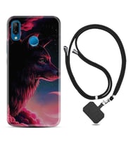 Huawei P20 Lite Mate 10 20 Lite Pro P40 Lite KılıfBoyun Askılı Silikon Wolf and Moon 1380