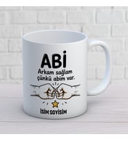 Kişiye Özel Abi Tasarımlı Arkam Sağlam Yazılı İsimli Seramik Kupa Bardak