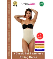 #Korse Seamless Dikişsiz Toparlayıcı Vücut Şekillendiren Kaymaz Yüksek Bel String Korse - 5 Adet (Ten)