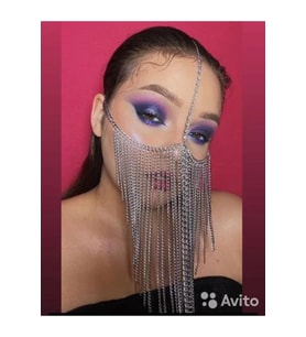 Oryantal Dansöz Peçesi, Yüz Zincir Maske (Altın)