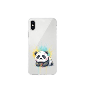iPhone X ile Uyumlu Splash Panda Tasarımlı Şeffaf Silikon Kılıf