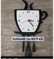 Kişiye Özel Mutfak Desenli Duvar Saati (Siyah - Beyaz)