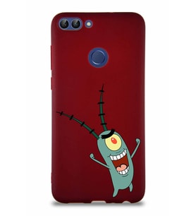 Huawei P Smart Soft Premier Kapak Plankton Tasarımlı Silikon Kılıf - Mürdüm (Şeffaf)